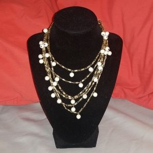 Sara Coventry Gold White Bead Necklace 16" Vintage